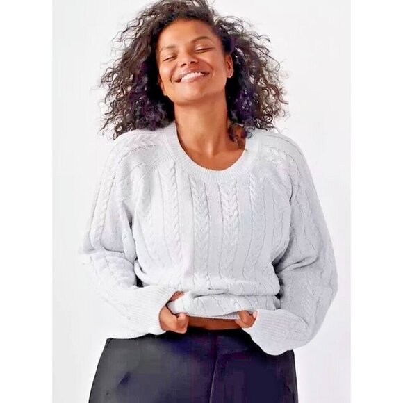 Athleta Crossroads Silver Crew Neck Cable Wool Knit Pullover Sweater Size S - Picture 1 of 12
